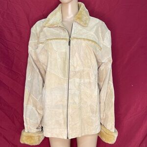 Vintage American Unique Patchwork Leather Jacket Faux Fur Collar & Cuffs XXXL